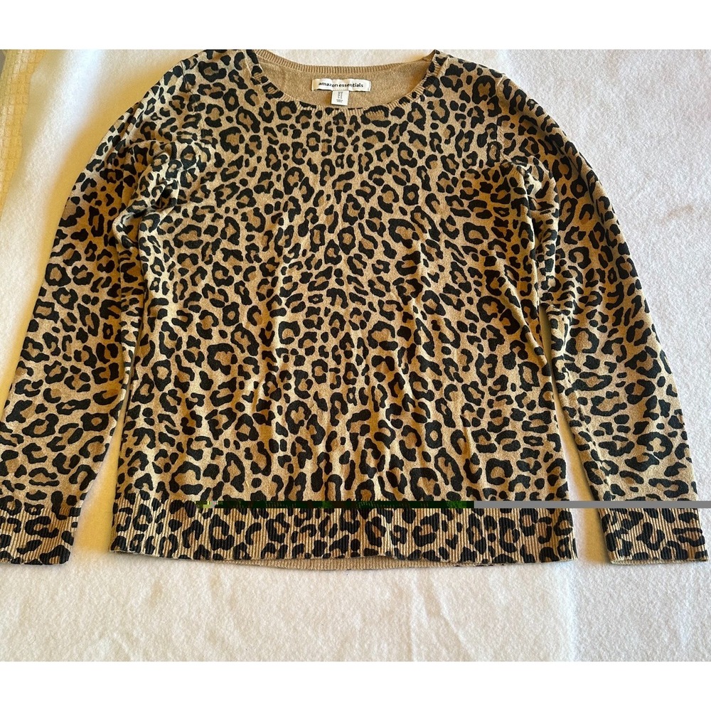 Amazon Essentials Womens Leopard Print Long Sleeve Crewneck Sweater M Beige